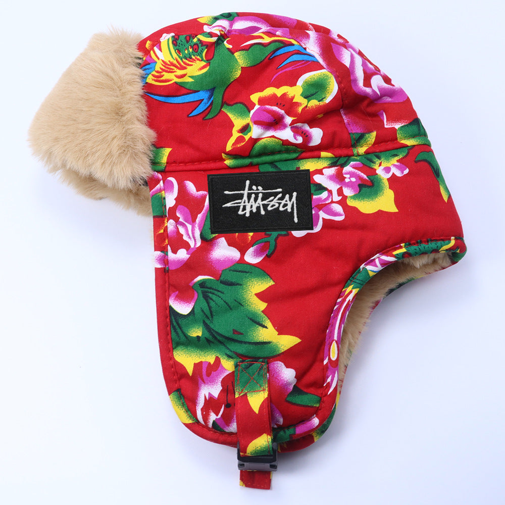 Stussy Hat Lei Feng Hat Winter Warm Fleece Thickened Ethnic Style