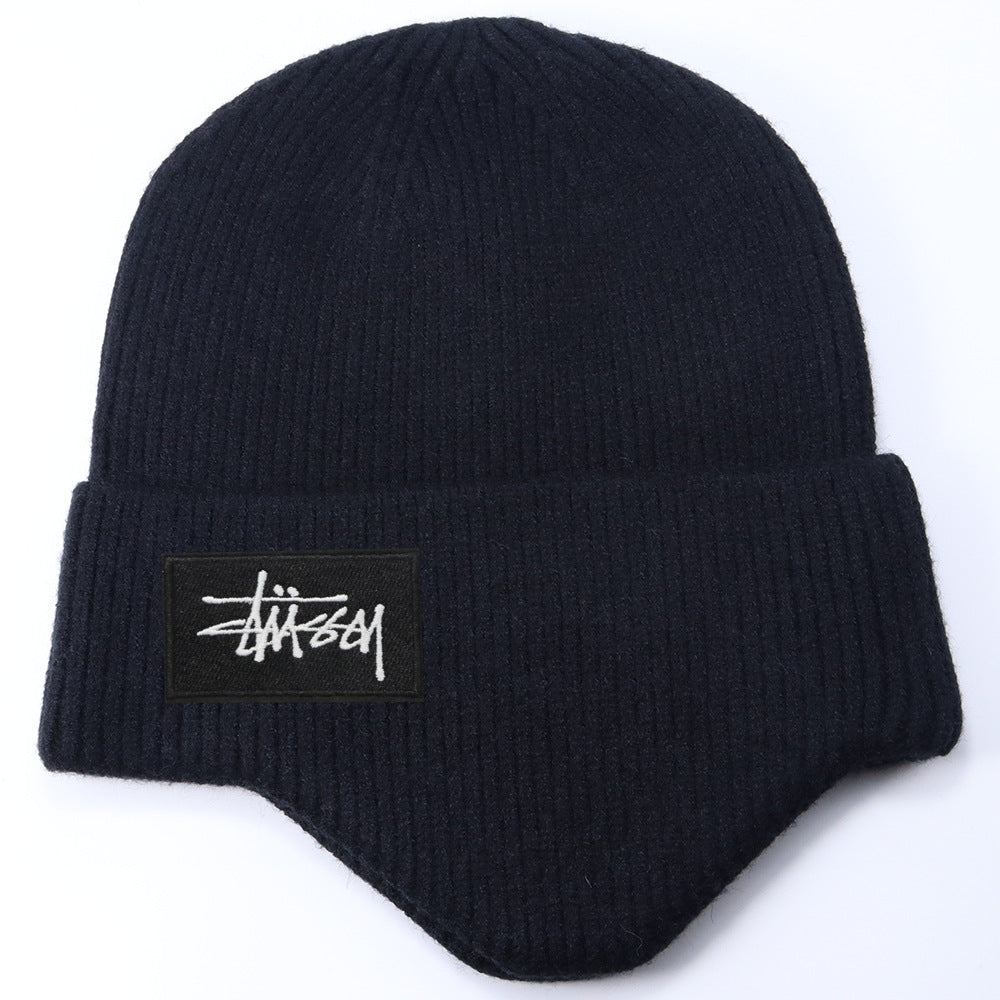 Stussy Hat Winter Knitted Hat Men's and Women's Warm Ear Protector Outdoor Wool Hat